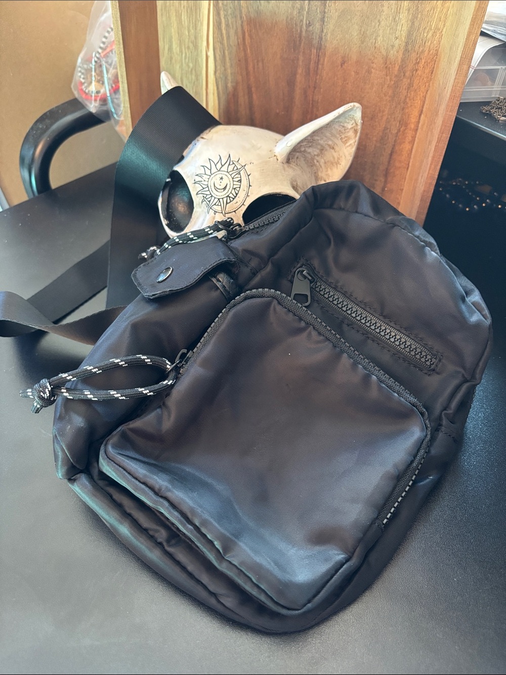 Urban Outfitters Black Nylon Belt Bag with Front Zip Pocket